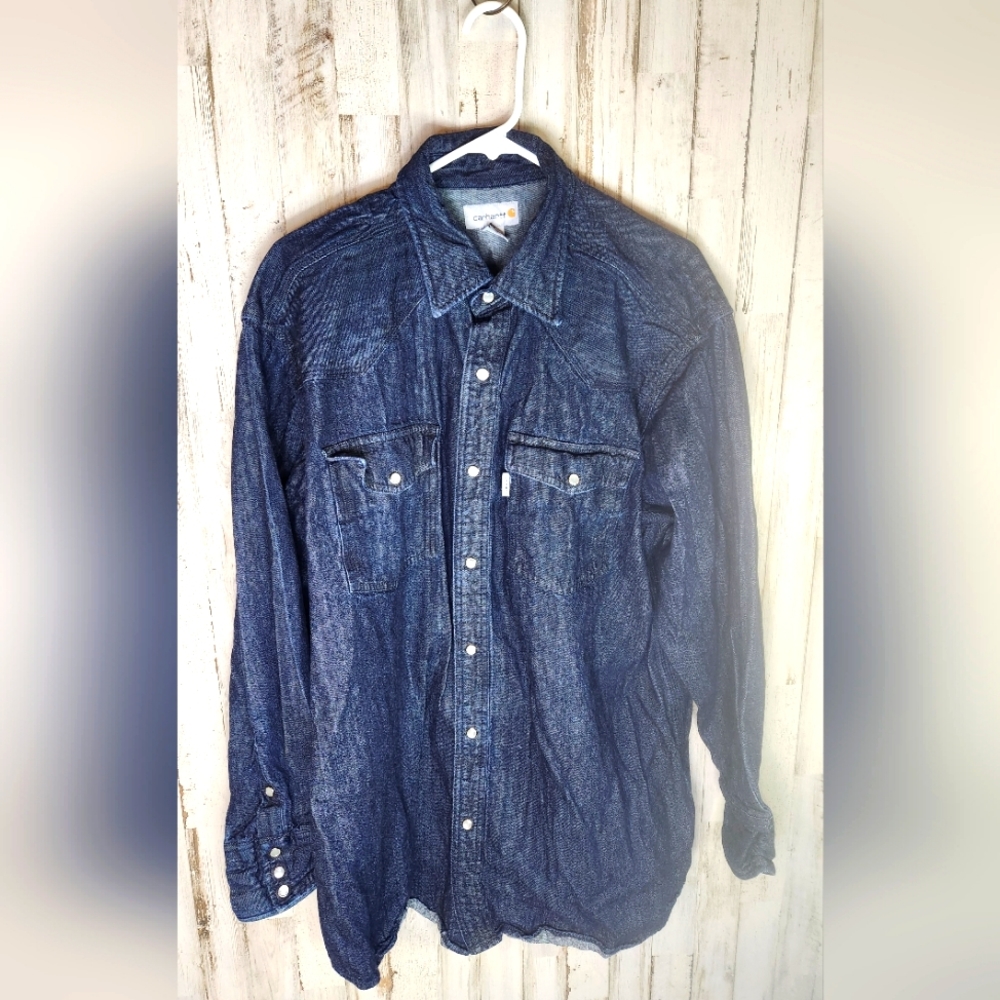 Men's Carhart Denim Pearl Snap Button Down Size XL